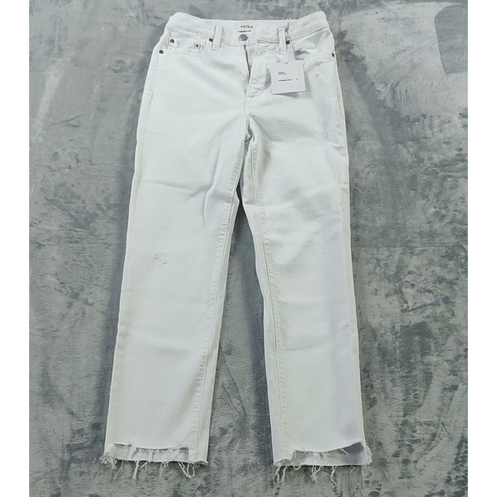 NWT Pistola Charlie White Vintage Jeans Womens Size 26 Cropped Straight Raw Hem